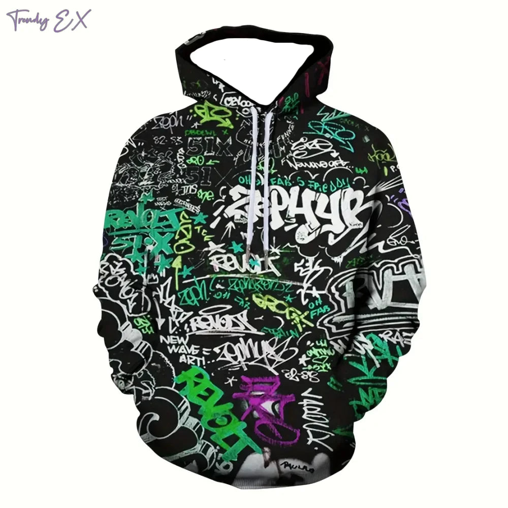 Univerzális mintás kapucnis pulóver – oversized, streetwear stílus