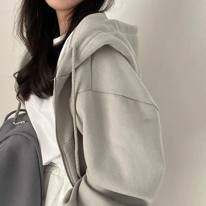 Női cropped cipzáras kapucnis pulóver – laza Y2K streetwear stílus